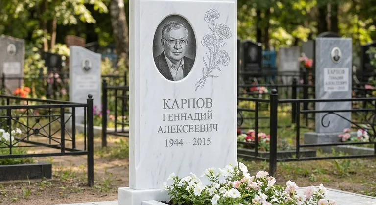 Памятник с гравировкой гвоздик — выполненная работа «Карпов» в Тольятти