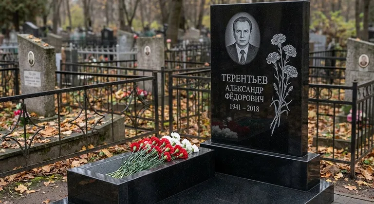 Памятник с гравировкой гвоздик — выполненная работа «Терентьев» в Тольятти