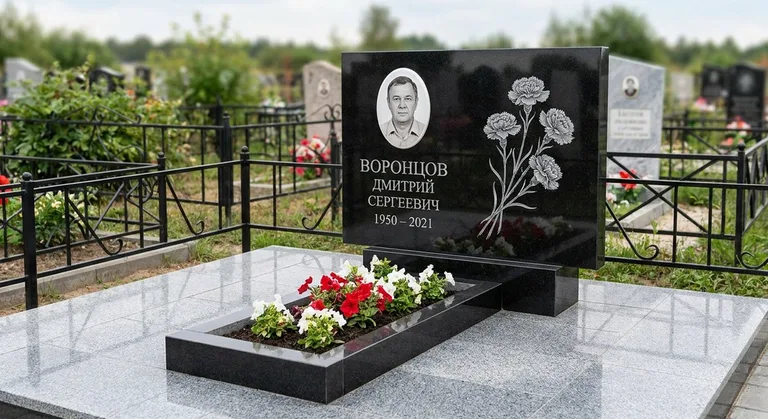 Памятник с гравировкой гвоздик — выполненная работа «Воронцов» в Тольятти