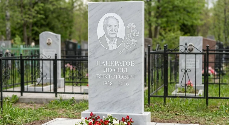 Памятник с гравировкой гвоздик — выполненная работа «Панкратов» в Тольятти