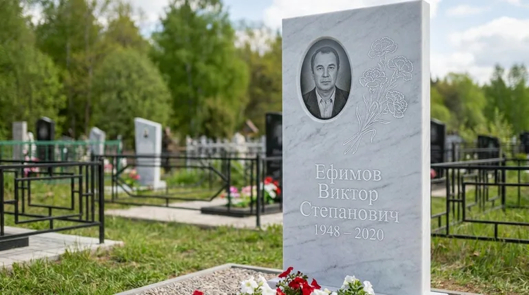 Памятник с гравировкой гвоздик — выполненная работа «Ефимов» в Тольятти