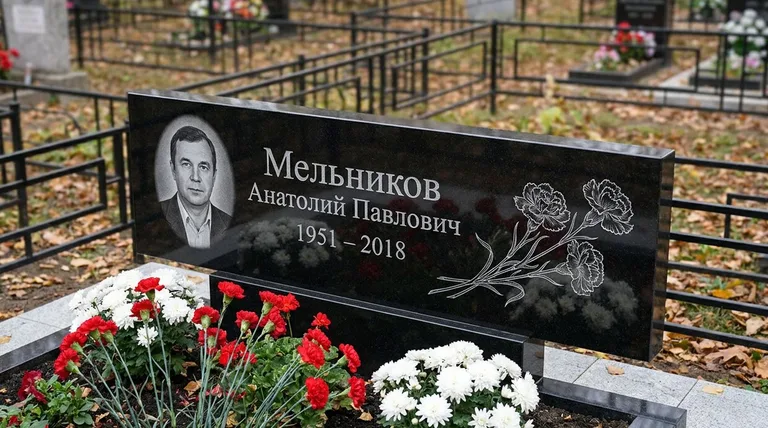 Памятник с гравировкой гвоздик — выполненная работа «Мельников» в Тольятти