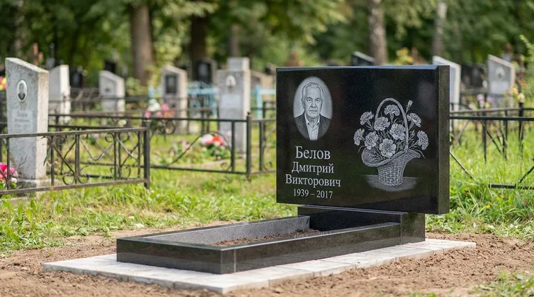Памятник с гравировкой гвоздик — выполненная работа «Белов» в Тольятти