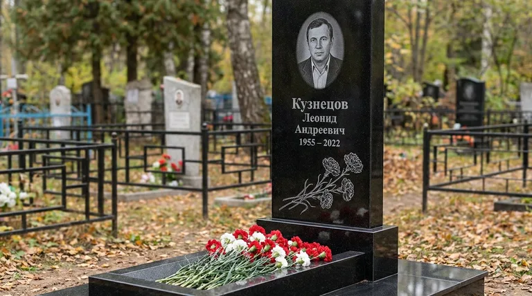 Памятник с гравировкой гвоздик — выполненная работа «Кузнецов» в Тольятти