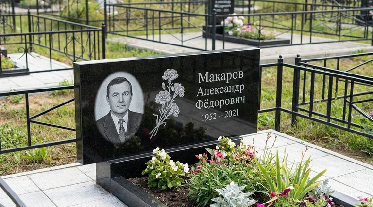 Памятник с гравировкой гвоздик — выполненная работа «Макаров» в Тольятти