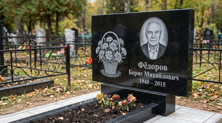 Памятник с гравировкой гвоздик — выполненная работа «Фёдоров» в Тольятти