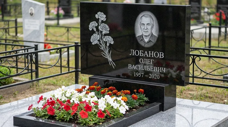 Памятник с гравировкой гвоздик — выполненная работа «Лобанов» в Тольятти