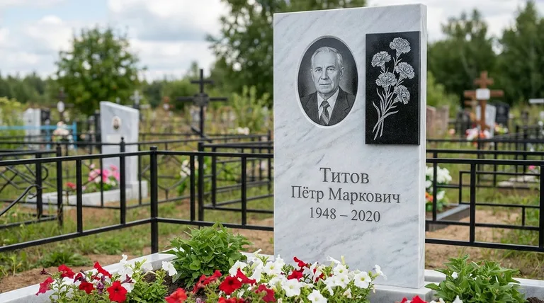 Памятник с гравировкой гвоздик — выполненная работа «Титов» в Тольятти