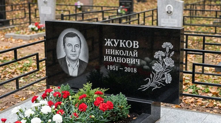 Памятник с гравировкой гвоздик — выполненная работа «Жуков» в Тольятти