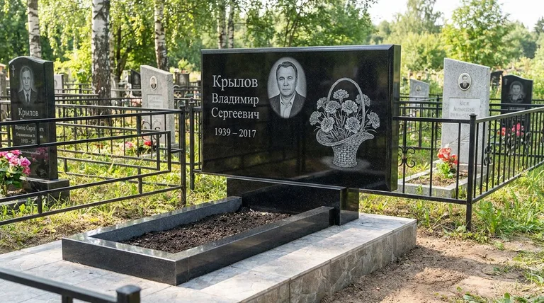 Памятник с гравировкой гвоздик — выполненная работа «Крылов» в Тольятти