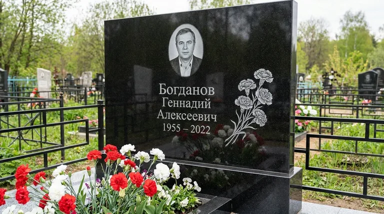 Памятник с гравировкой гвоздик — выполненная работа «Богданов» в Тольятти