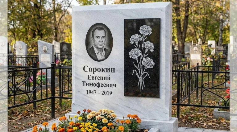 Памятник с гравировкой гвоздик — выполненная работа «Сорокин» в Тольятти