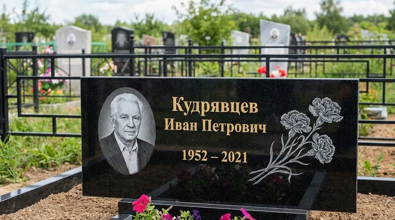 Памятник с гравировкой гвоздик — выполненная работа «Кудрявцев» в Тольятти