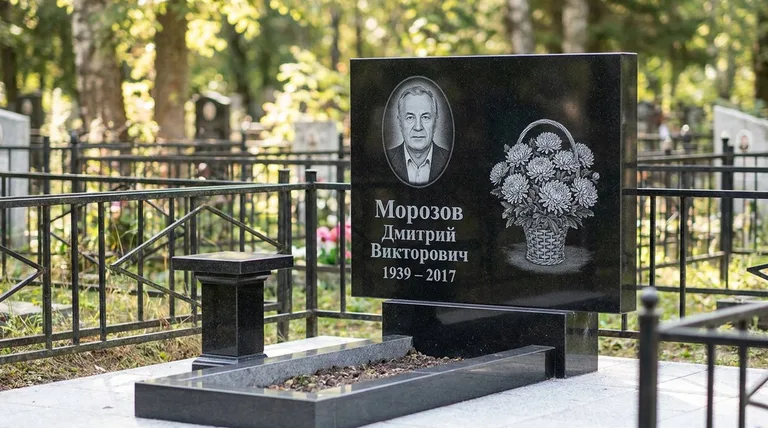 Памятник с гравировкой хризантем — выполненная работа «Морозов» в Тольятти