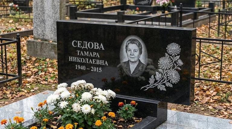 Памятник с гравировкой хризантем — выполненная работа «Седова» в Тольятти