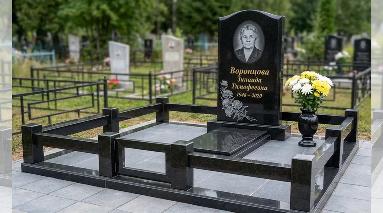 Памятник с гравировкой хризантем — выполненная работа «Воронцова» в Тольятти