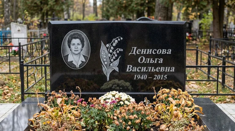 Памятник с гравировкой ландышей — выполненная работа «Денисова» в Тольятти