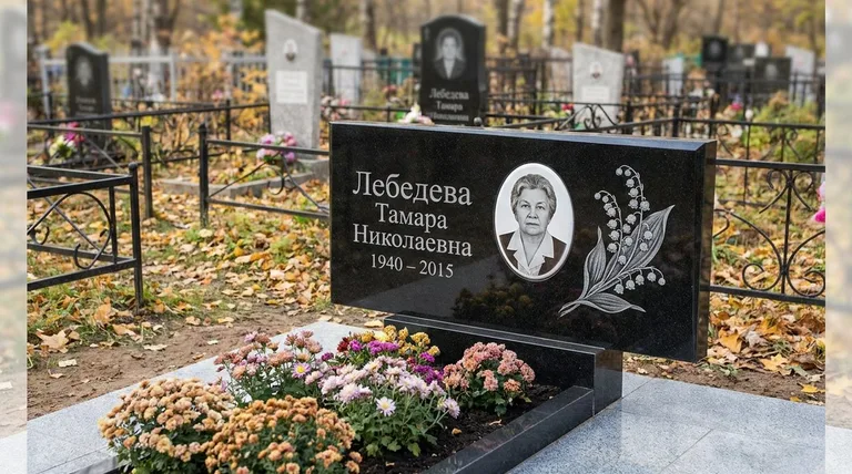 Памятник с гравировкой ландышей — выполненная работа «Лебедева» в Тольятти