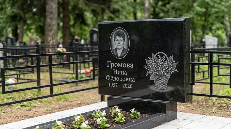 Памятник с гравировкой ландышей — выполненная работа «Громова» в Тольятти