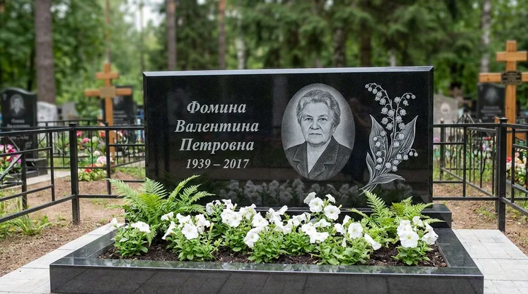 Памятник с гравировкой ландышей — выполненная работа «Фомина» в Тольятти