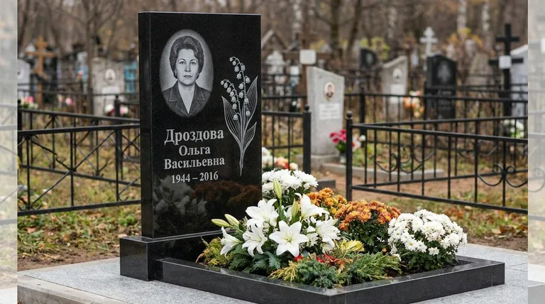Памятник с гравировкой ландышей — выполненная работа «Дроздова» в Тольятти