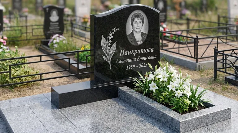 Памятник с гравировкой ландышей — выполненная работа «Панкратова» в Тольятти