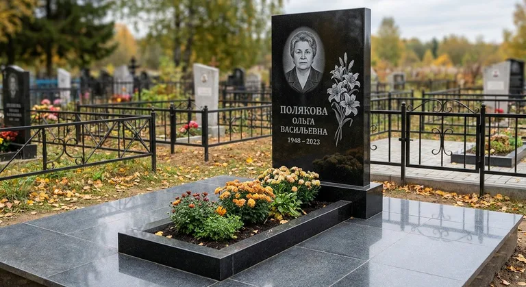 Памятник с гравировкой лилий — выполненная работа «Полякова» в Тольятти