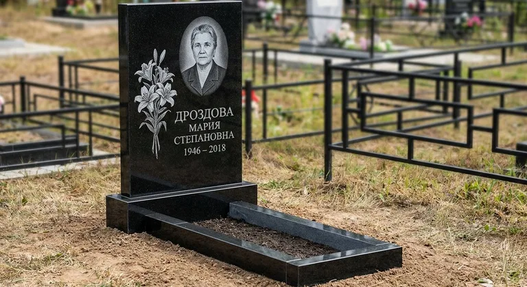 Памятник с гравировкой лилий — выполненная работа «Дроздова» в Тольятти