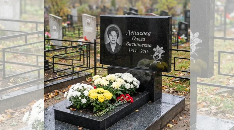 Памятник с гравировкой лилий — выполненная работа «Денисова» в Тольятти