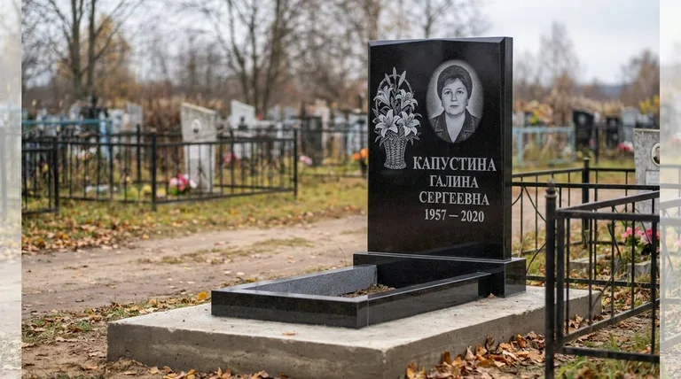 Памятник с гравировкой лилий — выполненная работа «Капустина» в Тольятти