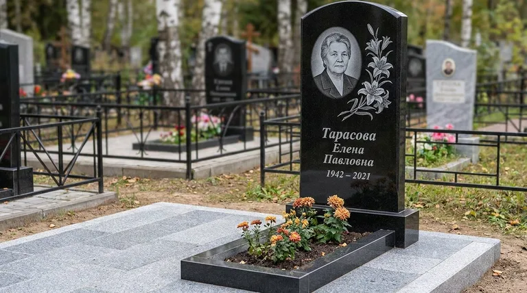 Памятник с гравировкой лилий — выполненная работа «Тарасова» в Тольятти