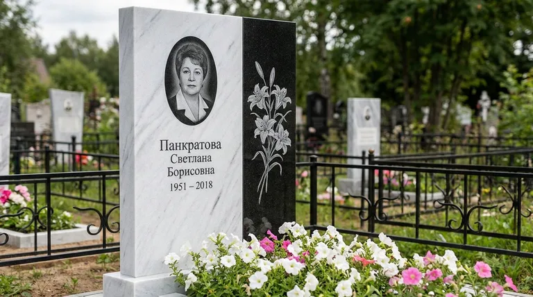 Памятник с гравировкой лилий — выполненная работа «Панкратова» в Тольятти