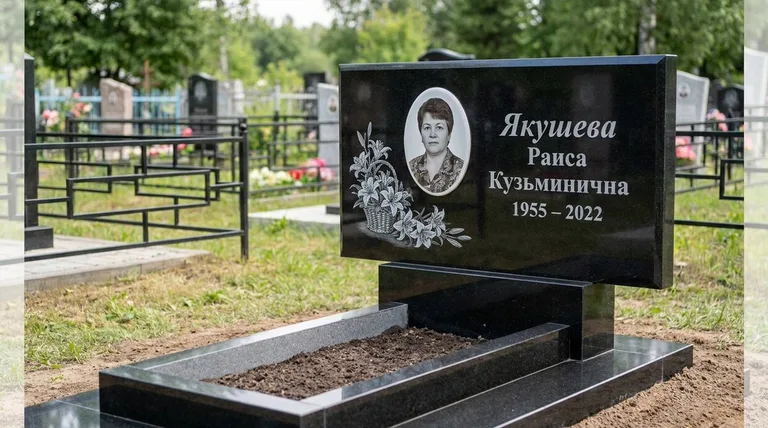 Памятник с гравировкой лилий — выполненная работа «Якушева» в Тольятти