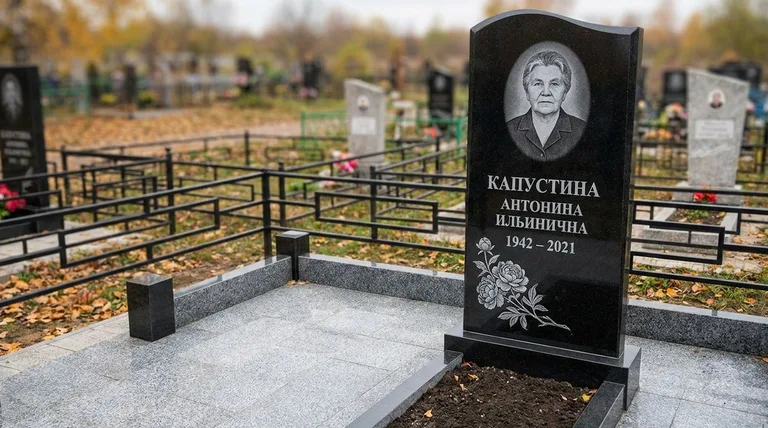 Памятник с гравировкой пионов — выполненная работа «Капустина» в Тольятти