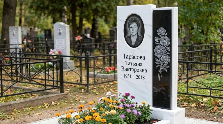Памятник с гравировкой пионов — выполненная работа «Тарасова» в Тольятти