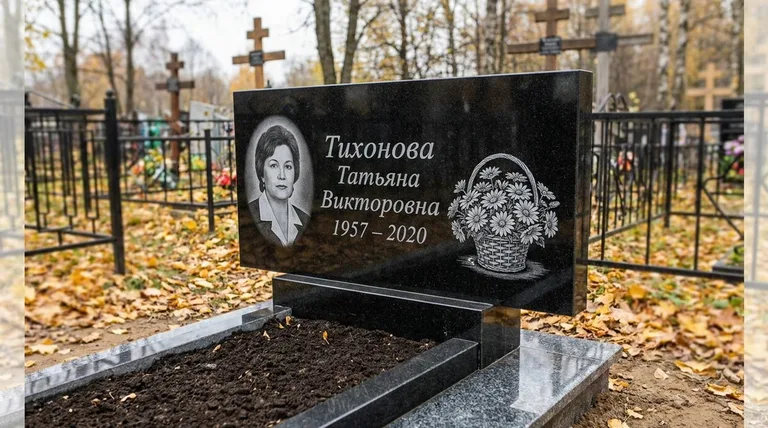 Памятник с гравировкой ромашек — выполненная работа «Тихонова» в Тольятти