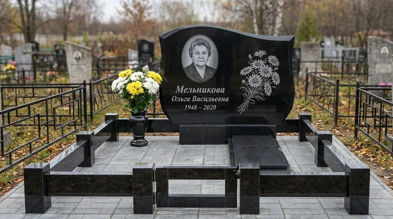 Памятник с гравировкой ромашек — выполненная работа «Мельникова» в Тольятти