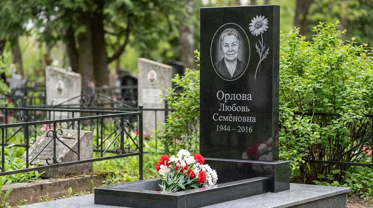 Памятник с гравировкой ромашек — выполненная работа «Орлова» в Тольятти