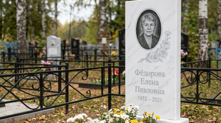 Памятник с гравировкой ромашек — выполненная работа «Фёдорова» в Тольятти