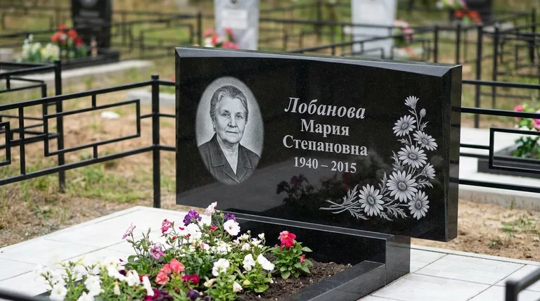 Памятник с гравировкой ромашек — выполненная работа «Лобанова» в Тольятти