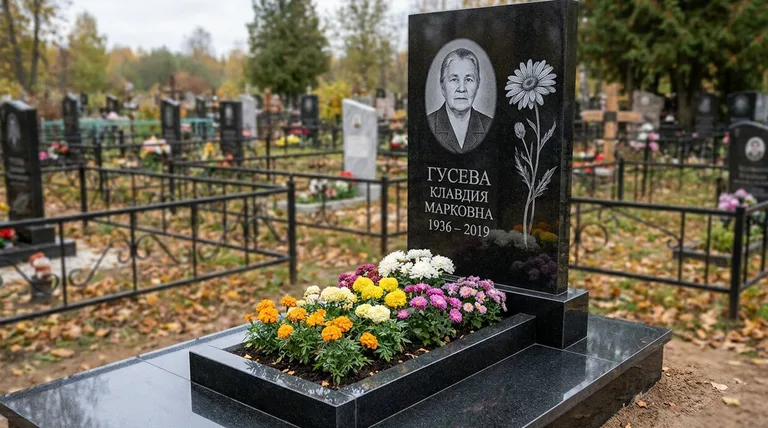 Памятник с гравировкой ромашек — выполненная работа «Гусева» в Тольятти
