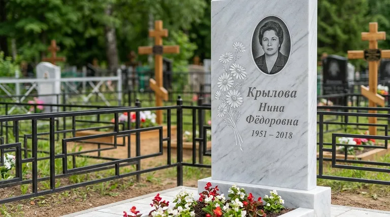 Памятник с гравировкой ромашек — выполненная работа «Крылова» в Тольятти