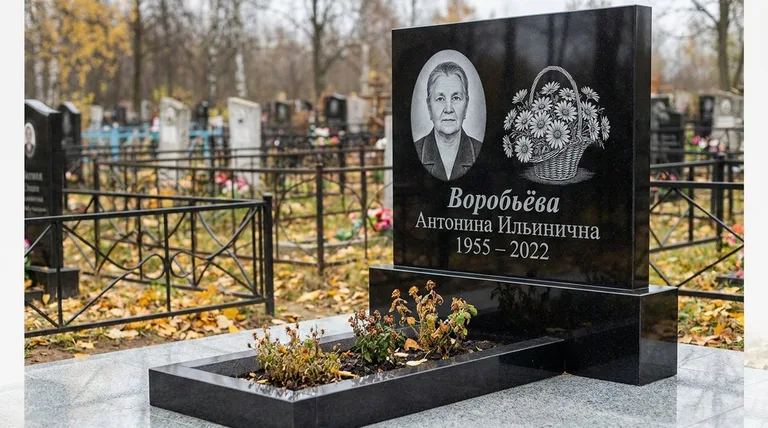 Памятник с гравировкой ромашек — выполненная работа «Воробьёва» в Тольятти