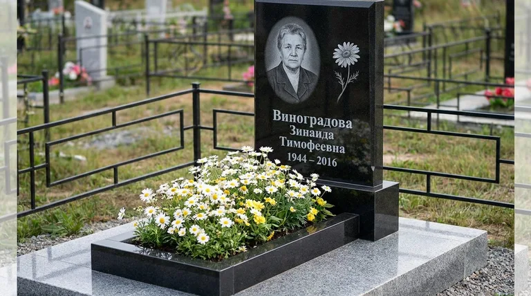 Памятник с гравировкой ромашек — выполненная работа «Виноградова» в Тольятти