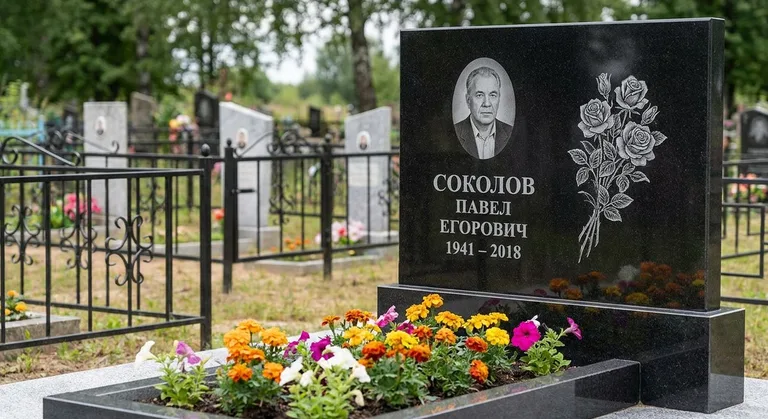 Памятник с гравировкой роз — выполненная работа «Соколов» в Тольятти