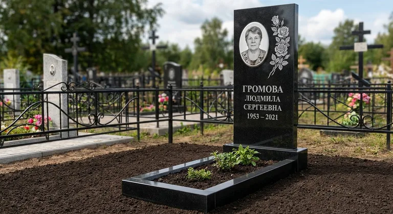 Памятник с гравировкой роз — выполненная работа «Громова» в Тольятти