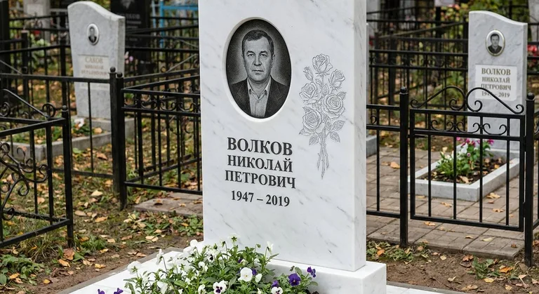 Памятник с гравировкой роз — выполненная работа «Волков» в Тольятти