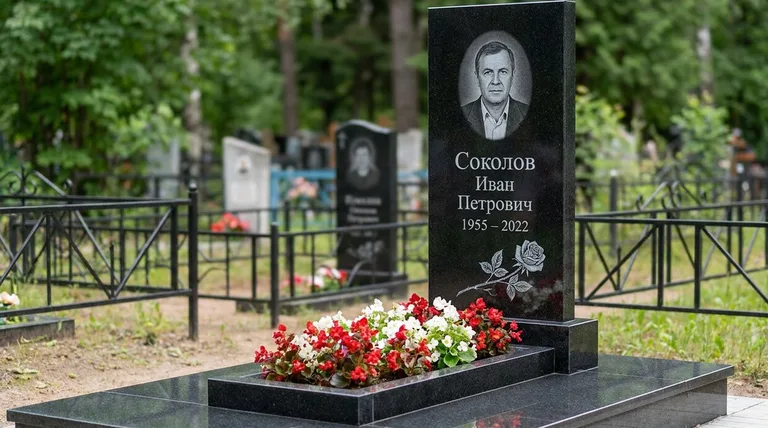 Памятник с гравировкой роз — выполненная работа «Соколов» в Тольятти