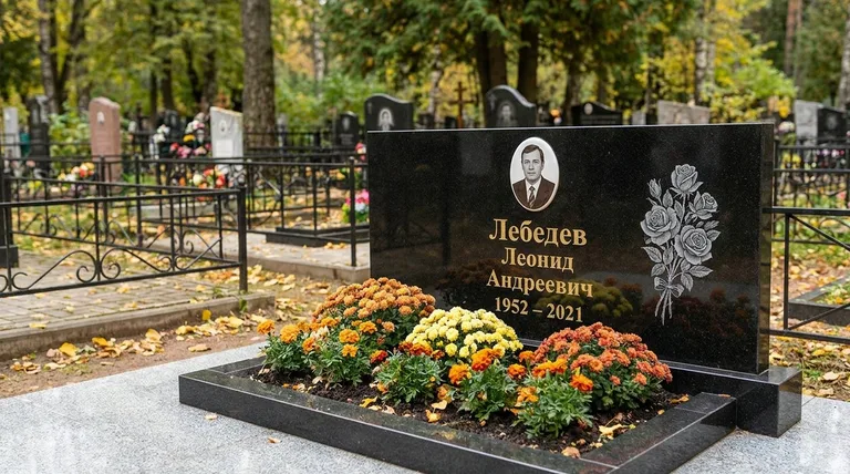 Памятник с гравировкой роз — выполненная работа «Лебедев» в Тольятти