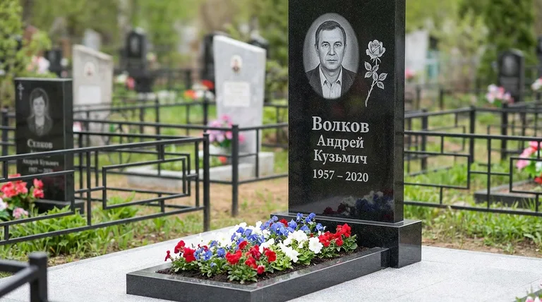 Памятник с гравировкой роз — выполненная работа «Волков» в Тольятти